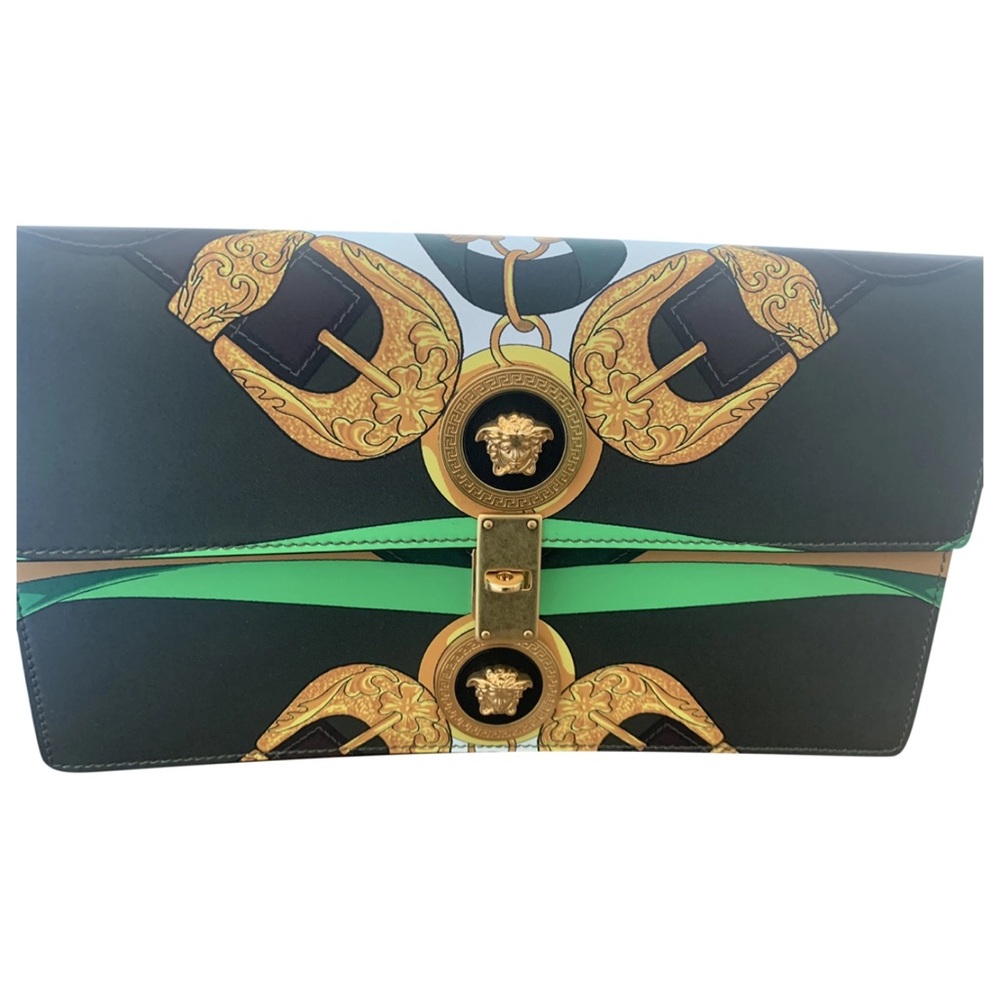 Versace Black and Gold Clutch with Green Accents NWT AUTH